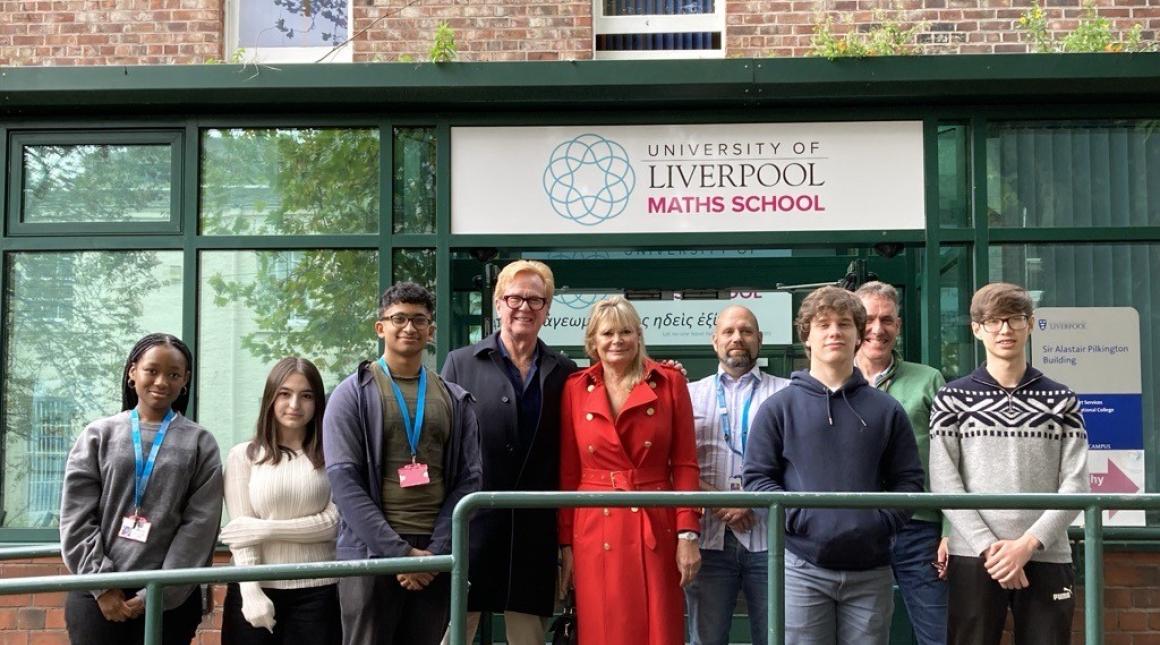 Students and staff outside the University of Liverpool Maths School