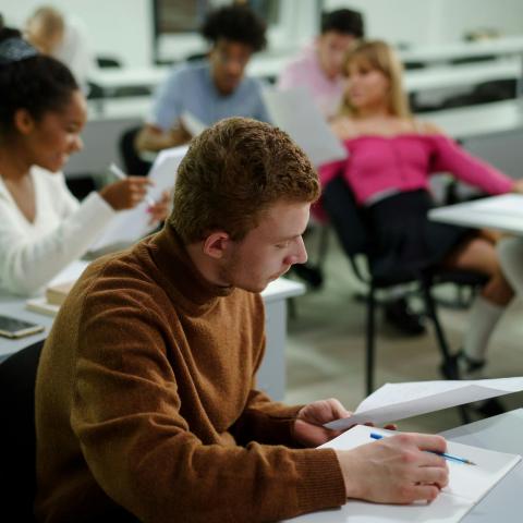 A student working in a classroom